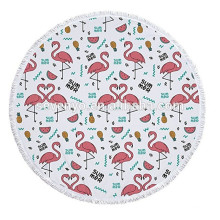 Flamants roses motif épaisse éponge serviette de plage ronde avec franges glands Tapestriesupplier